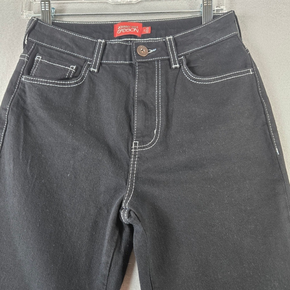 Johnny Was Sasson Straight Leg Jeans Black White Contrast Stitch High Rise 26 - Picture 4 of 13